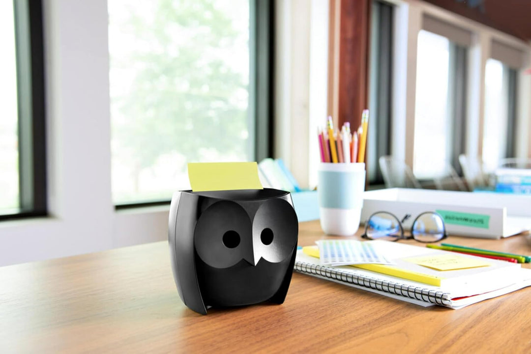 Post-it OWL-330-BK Eulen-Notizspender, inklusive 1 Block Post-it 7,6 x 7,6 cm, super klebriger Spend