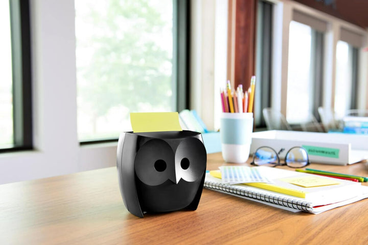 Post-it OWL-330-BK Eulen-Notizspender, inklusive 1 Block Post-it 7,6 x 7,6 cm, super klebriger Spend