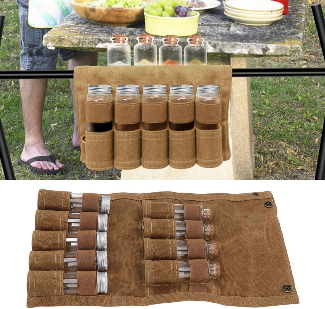 Camping-Gewürz-Set, Reise-Gewürz-Set, Gewürzbehälter für Camping, Gewürzflaschen-Tasche, Nasswachs-S