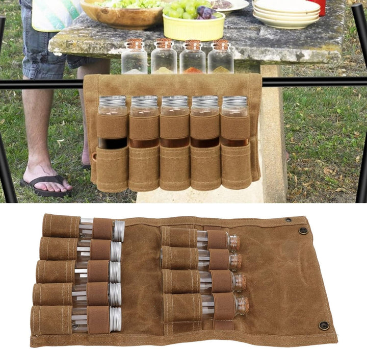 Camping-Gewürz-Set, Reise-Gewürz-Set, Gewürzbehälter für Camping, Gewürzflaschen-Tasche, Nasswachs-S