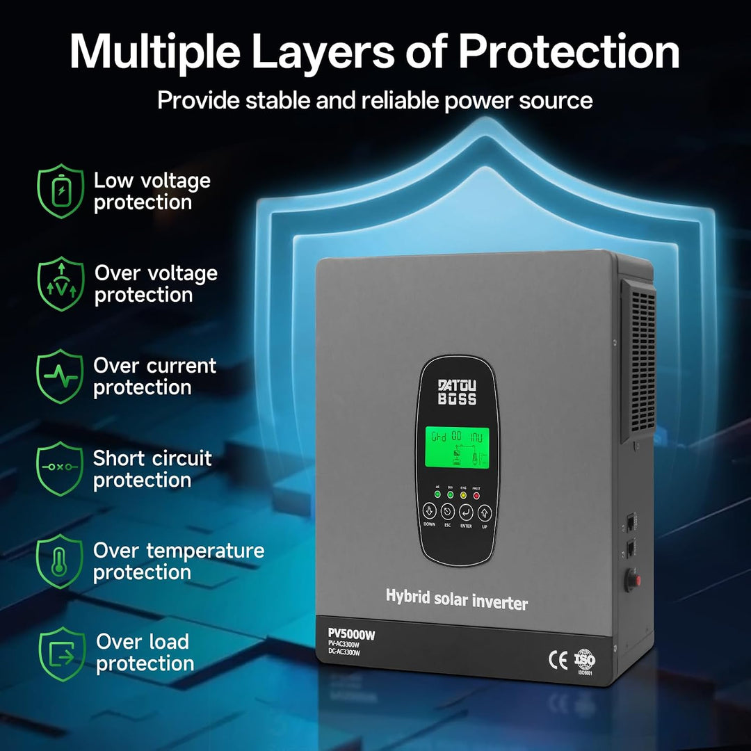 DATOUBOSS 3300W Hybrid Solar Wechselrichter 24V Reiner Sinus, 24V DC auf 230V AC Inverter mit MPPT L