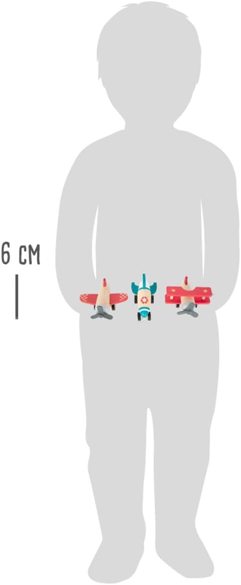 Small Foot Rückziehflieger und-raketen-Set, mit DREI tollen Fliegern, aus robustem Holz, ab 12 Monat