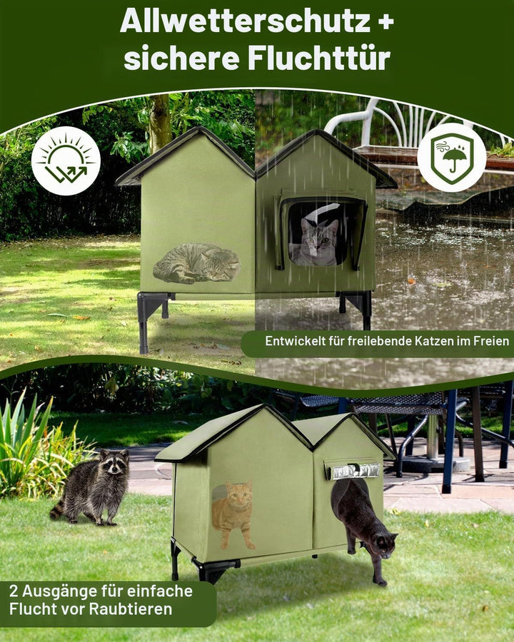 Katzenhaus im Freien, Grosse wasserdichte isolierte Katzenkennel mit erhöhter Basis, Winterhaus für