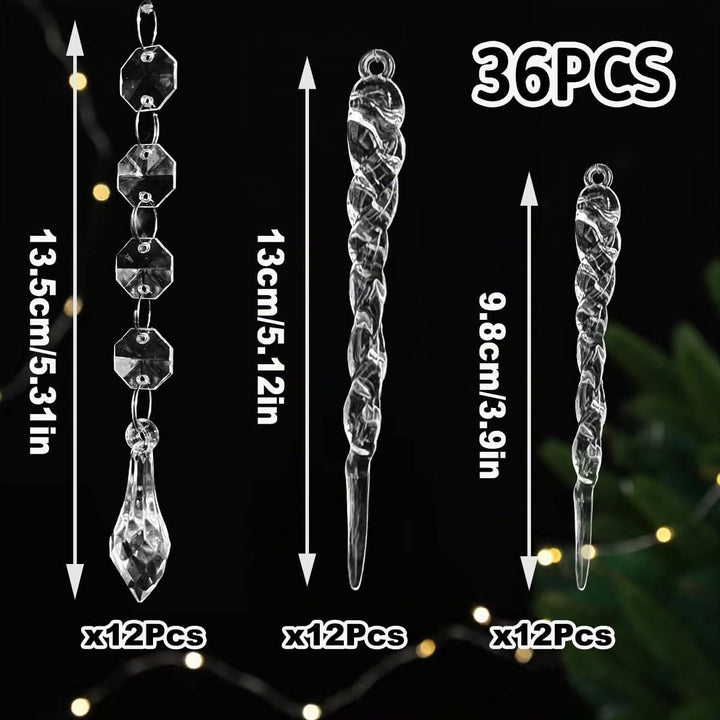 36 Stück Christbaumschmuck Eiszapfen Deko Weihnachtsbaumschmuck Glas Eiszapfen Anhänger Baumschmuck