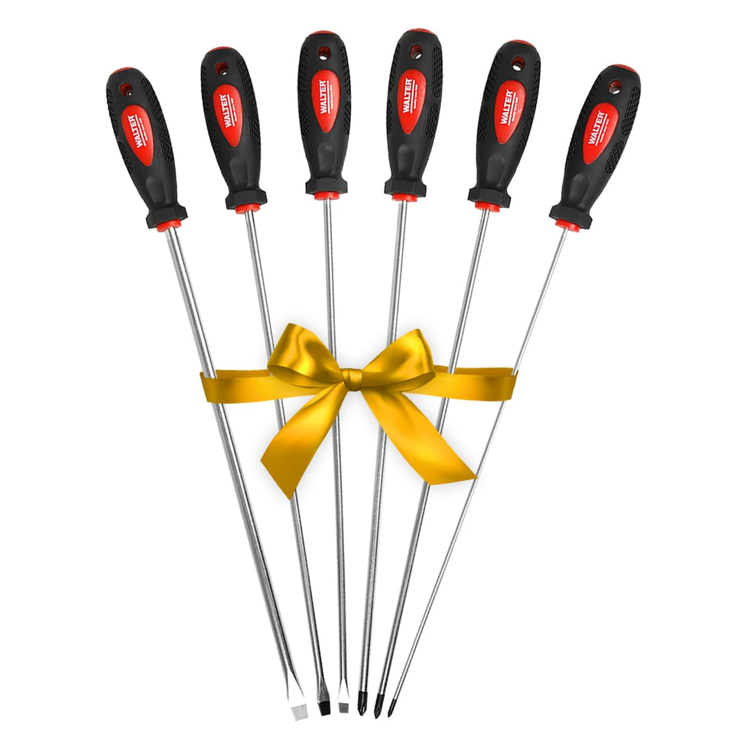 WALTER Schraubendreher Set extra lang 6-tlg., Geschenk für Männer und Heimwerker, magnetische Spitze
