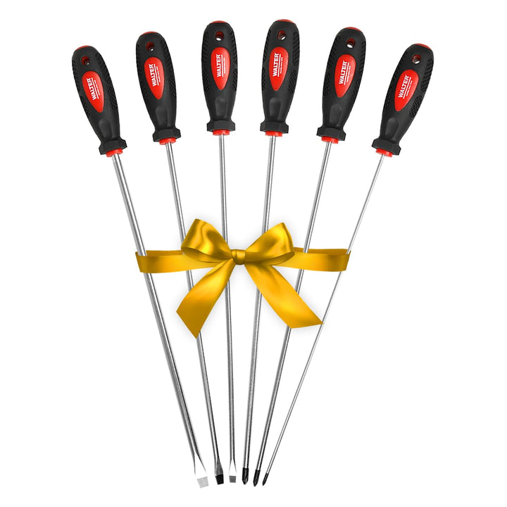 WALTER Schraubendreher Set extra lang 6-tlg., Geschenk für Männer und Heimwerker, magnetische Spitze