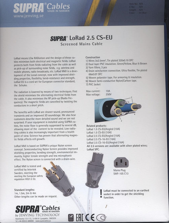 Supra Cables LoRad 2.5 MK II CS-EU-16 Netzkabel, 2.00m