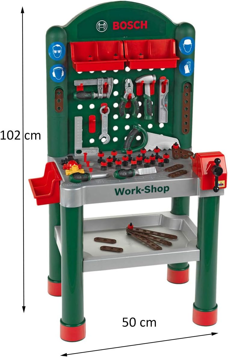 Theo Klein 8320 Bosch Workshop | 79-teilig | Arbeitsplatte mit Lernfunktion | Spielzeug für Kinder a
