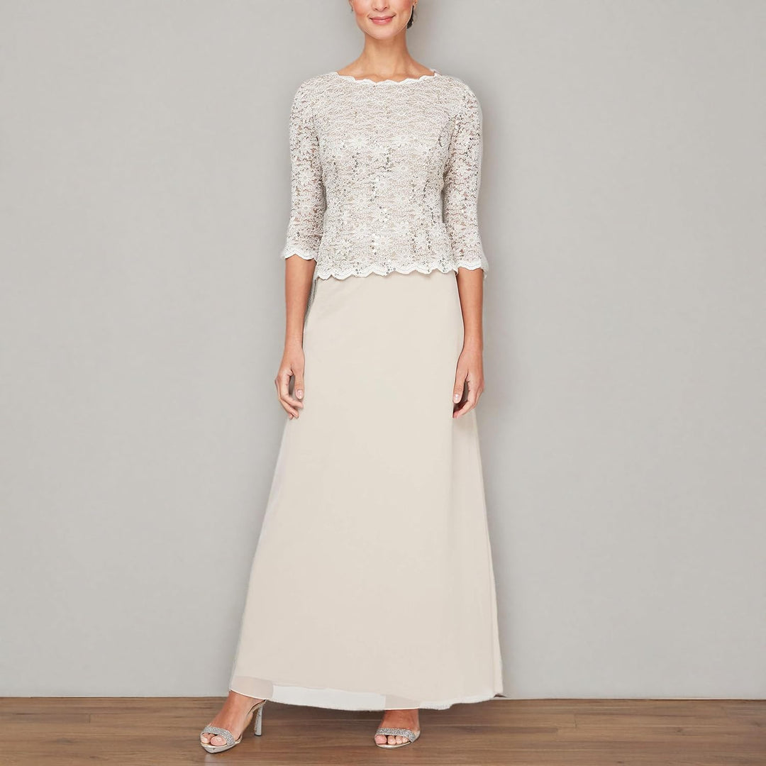 Alex Damen Long Mock Dress with Full Skirt-Discontinued Kleid für besondere Anlässe 6P New Taupe Pet
