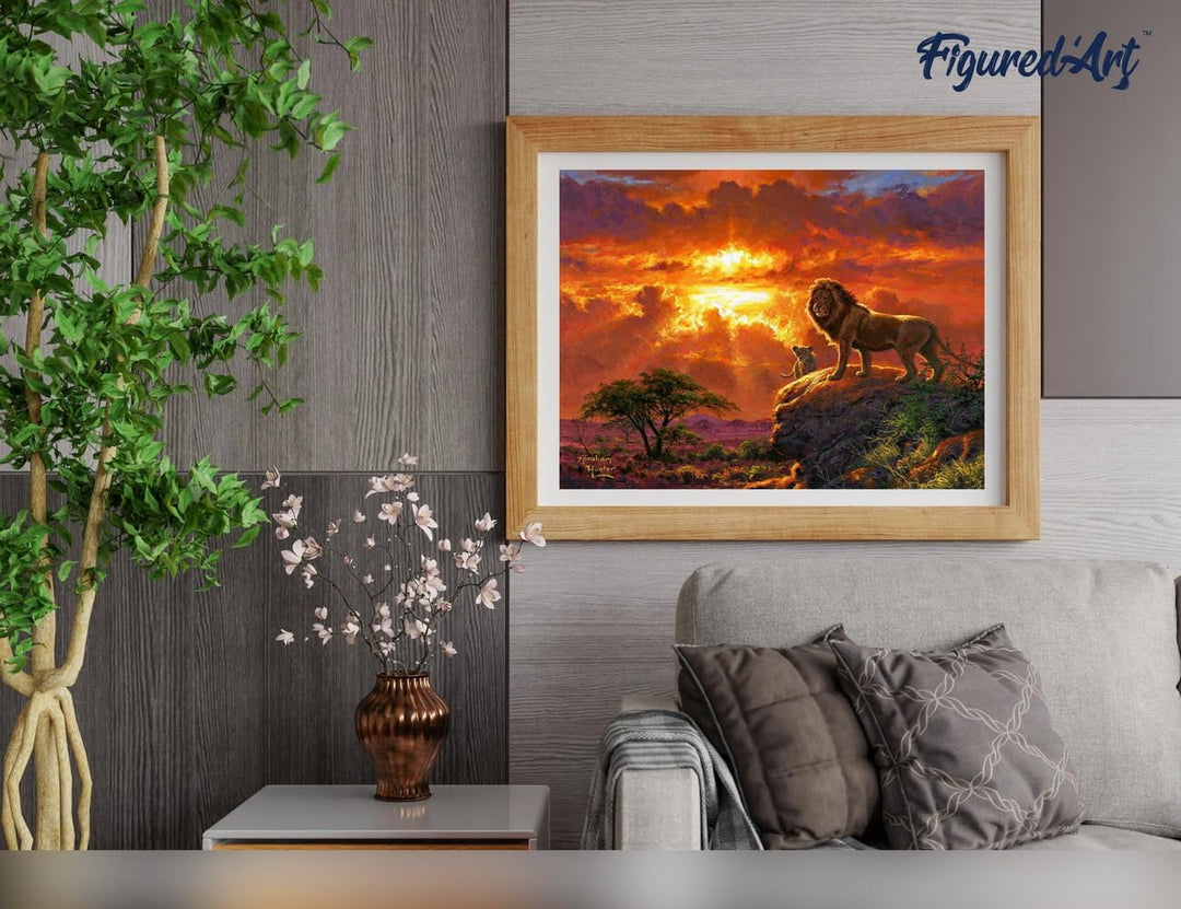 Figured'Art Malen Nach Zahlen Erwachsene Mit Rahmen Löwe und Sonnenuntergang - Paint by Numbers Bast
