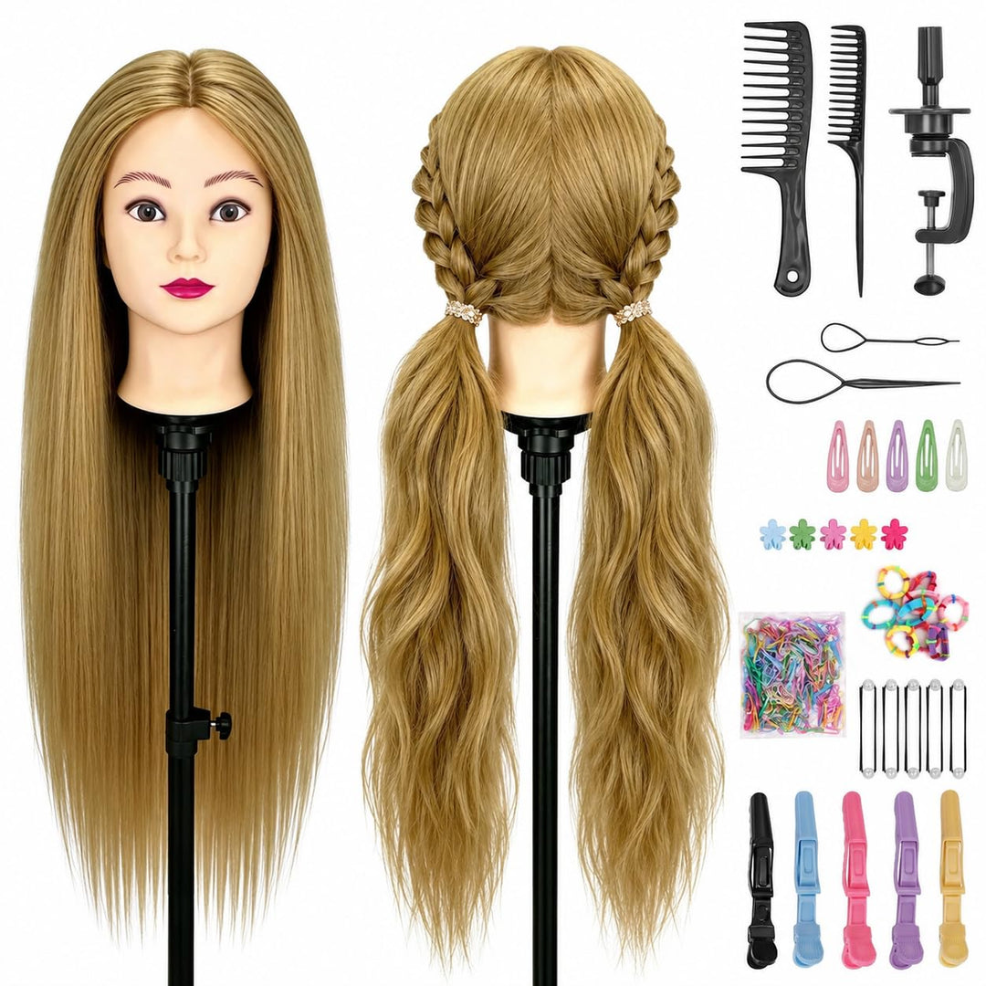 Yofuly 26-28Zoll / 66-71cm Frisierkopf, 80% Echthaar Übungskopf, Frisieren Trainingsköpfe Puppenkopf