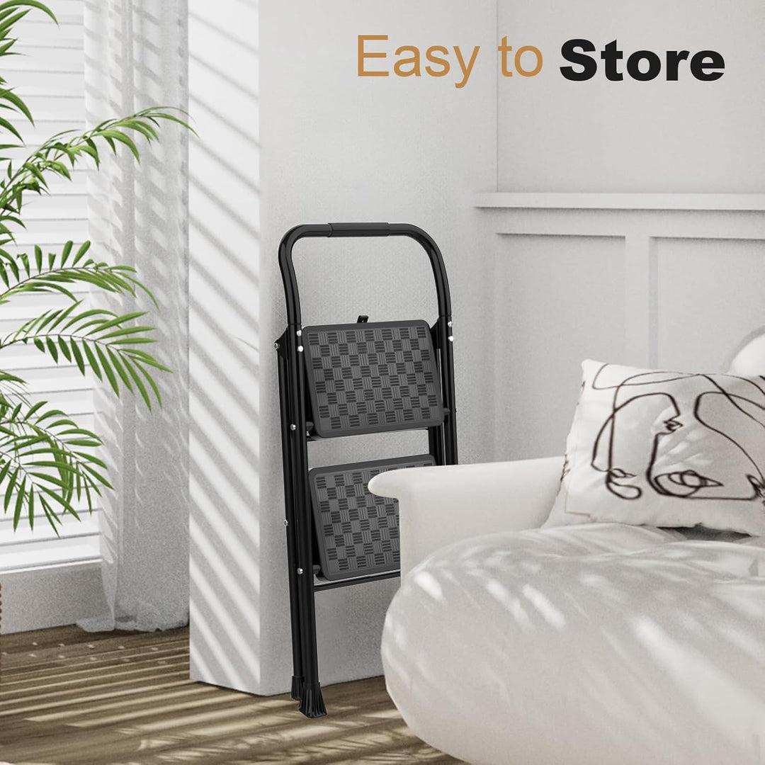 HBTower trittleiter 2 Stufen klappbar,Leiter 2 Stufen, klappbarer Tritthocker mit gepolstertem Griff