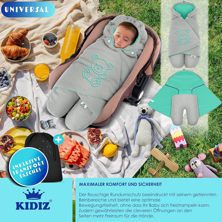 KIDIZ® Baby Einschlagdecke Winter mit Kapuze +Tasche Babyeinschlagdecke Universal für Babyschale, Au