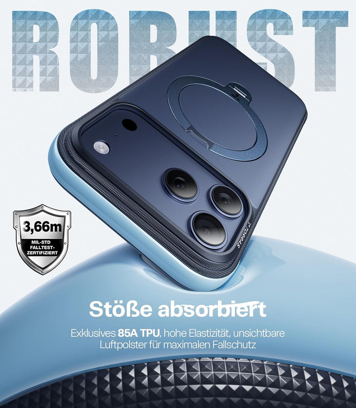 TORRAS Ostand Q3 Rugg für iPhone 17 Pro Hülle, Extrem rutschfest & fingerabdruckfrei, 360° Ständer f