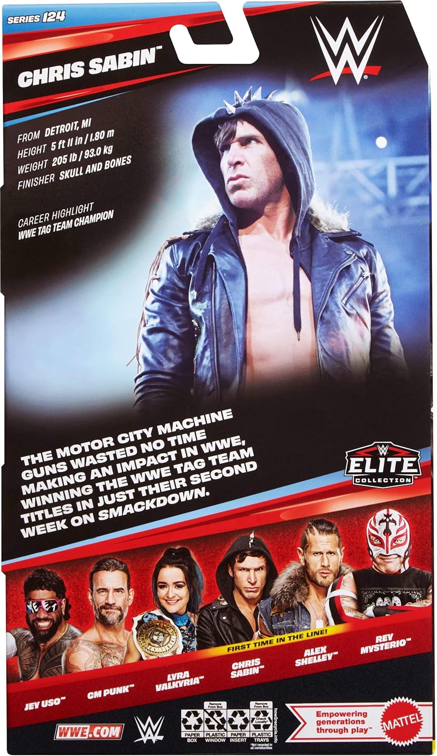Mattel WWE Elite Actionfigur & Zubehör, Serie #124 Set, 15,2 cm grosses Sammlerstück Chris Sabin mit