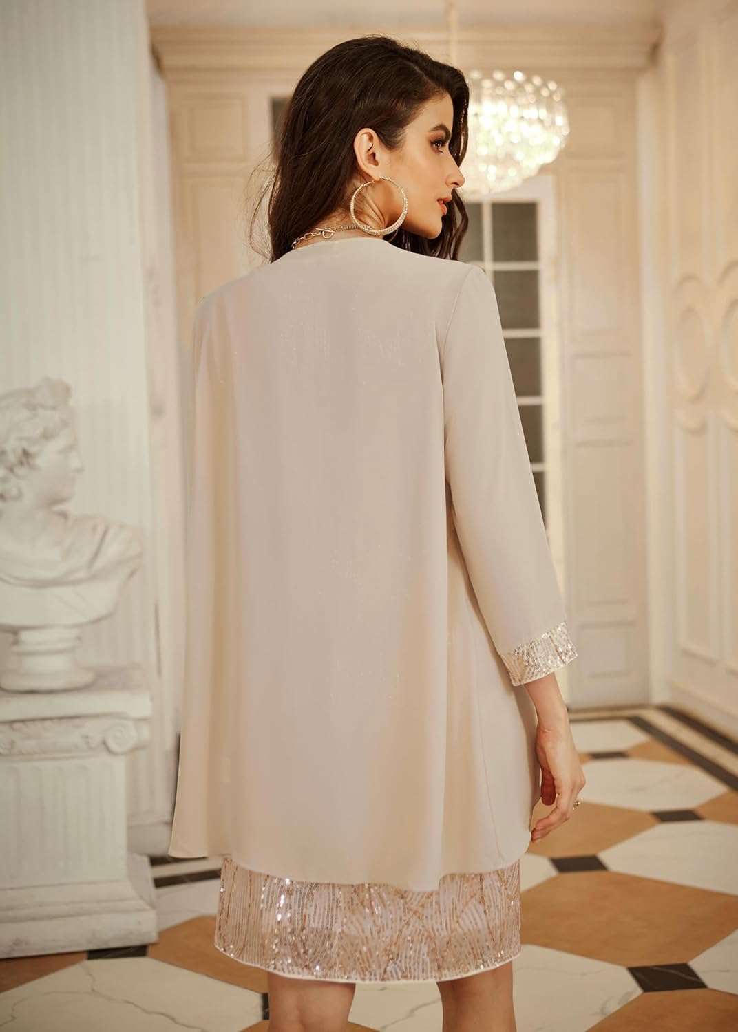 GRACE KARIN Damen Ärmelloses Rundhals Pailletten Cami Kleid Elegant Zweiteiler Tüll Cardigan Abendkl