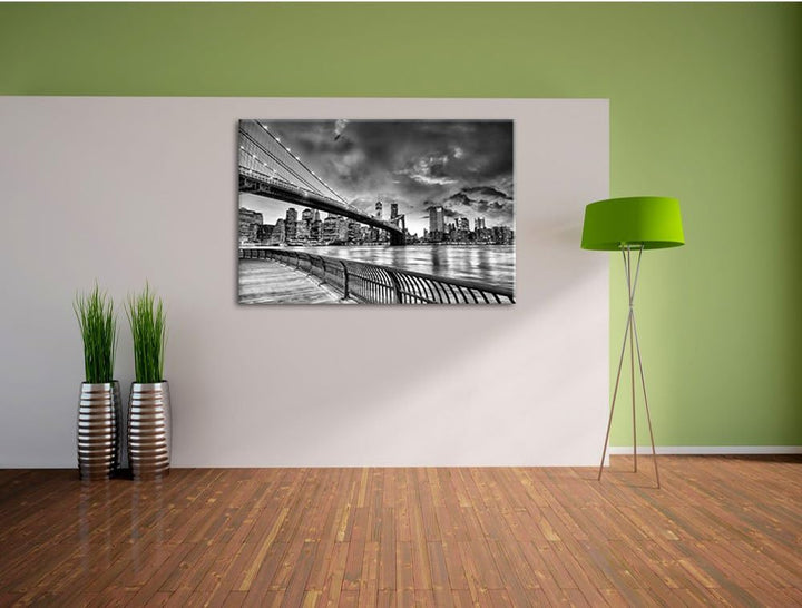 Pixxprint Brooklyn Bridge Park New York / 100x70cm Leinwandbild bespannt auf Holzrahmen/Wandbild Kun