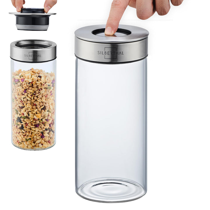 SILBERTHAL Vorratsdosen Glas mit Deckel 1300 ml - Vorratsgläser mottensicher für luftdichte & auslau