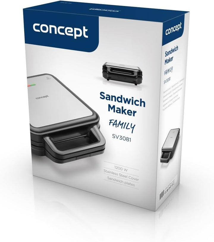 Concept SV3081 Sandwichmaker mit Dreieckplatten FAMILY 1200 W, Weiss/Grau