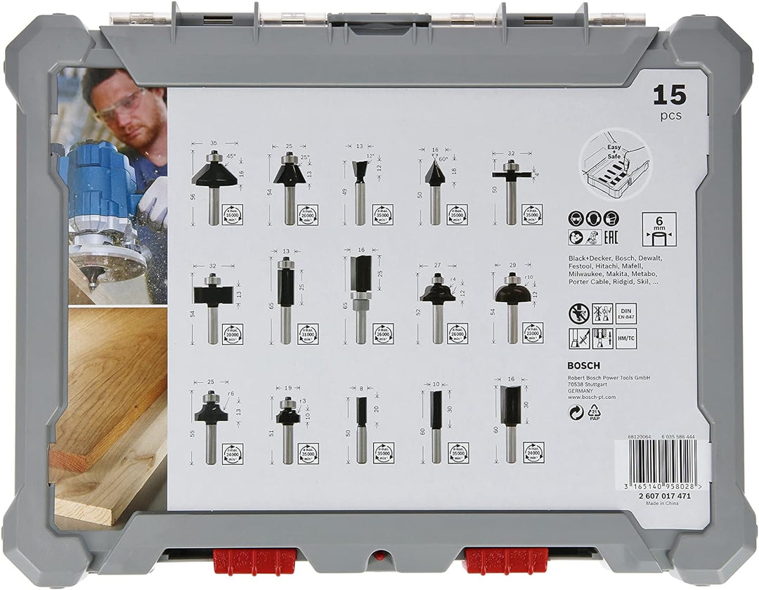 Bosch Professional 15tlg. Fräser Set (für Holz, für Oberfräsen mit 6 mm Schaft) Fräser Set 15 tlg 6