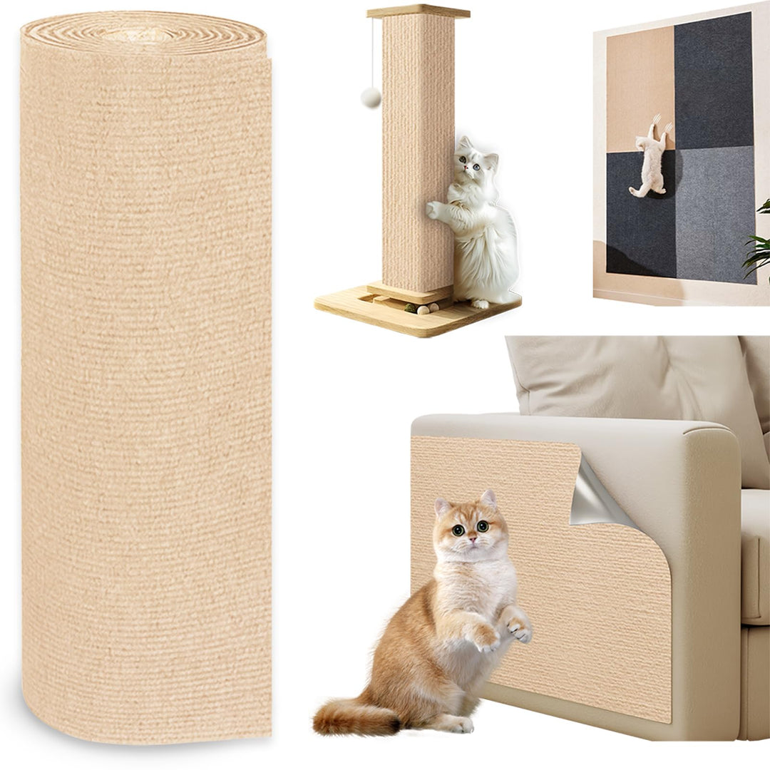Kratzmatte Selbstklebend 300cmx40cm - Katzenkratzmatten für Wand, Kratzteppich, Katzenteppich (Khaki
