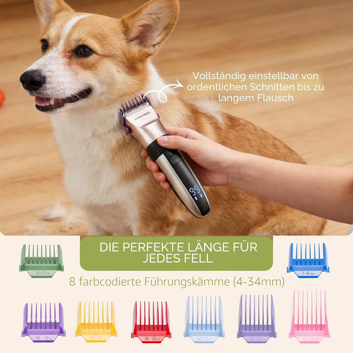 BarberBoss Kabelloser Haustier-Fellpflege-Clipper, Keramikklingen, LED-Display, schnelles Aufladen,