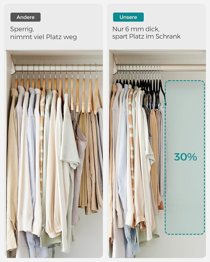 SONGMICS Kleiderbügel Samt, 10er Set, Rockbügel, 42,5 cm breit, mit verstellbaren Clips, rutschfest,