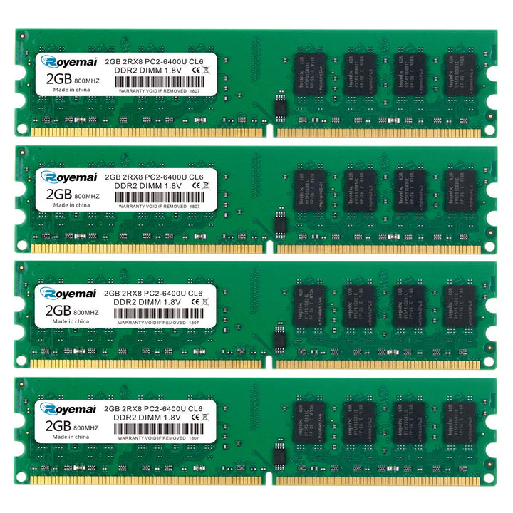 PC2 6400 DDR2 800 6400U 8GB Kit (4X2GB) RAM 2Rx8 CL6 1,8V Desktop Arbeitsspeicher Memory Module Upgr