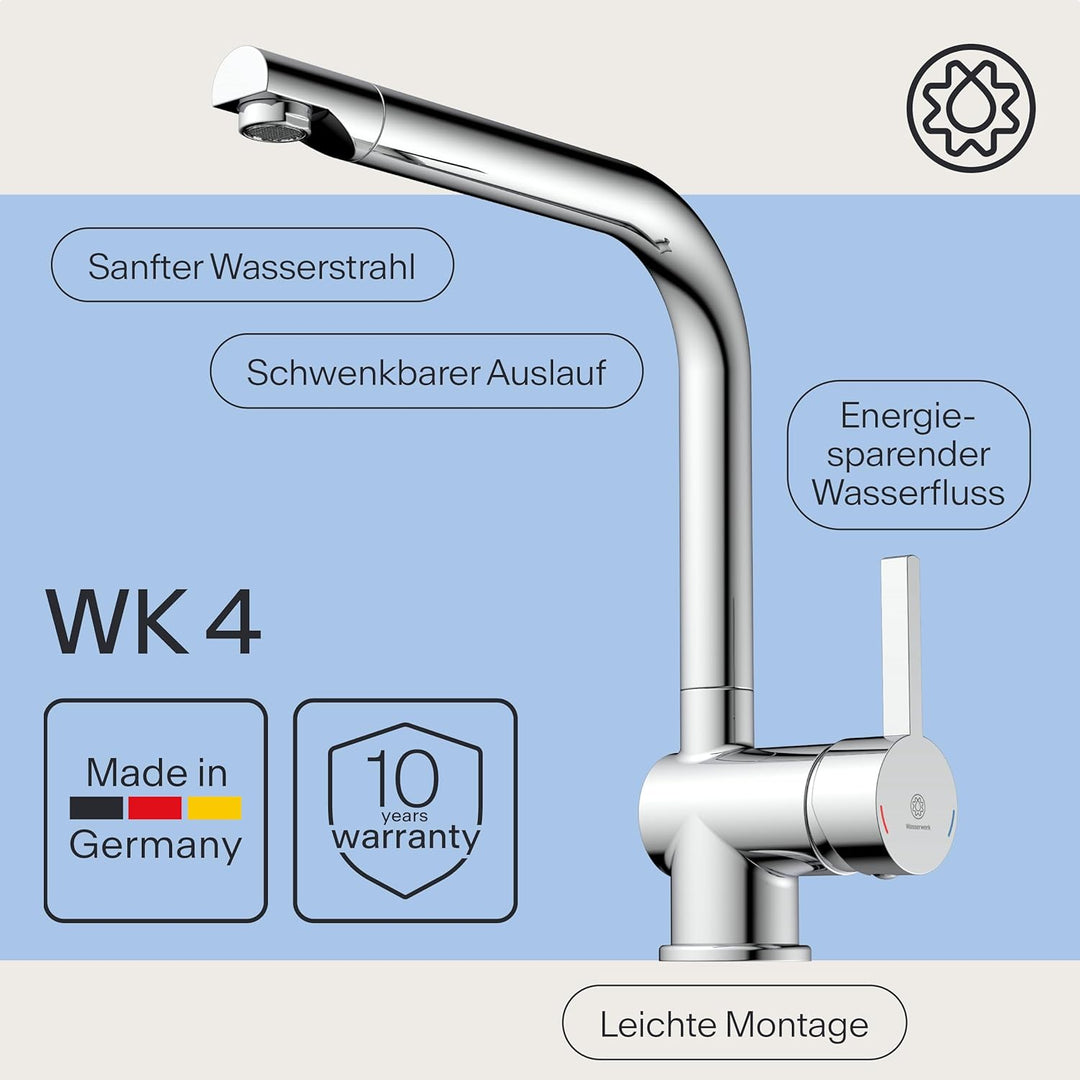 Wasserwerk Küchenarmatur WK4 | Wasserhahn Küche | Spültischarmatur mit Schwenkauslauf | 360° drehbar
