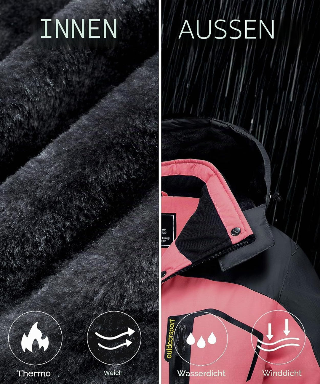TACVASEN Damen Übergangsjacke Warm Winterjacke Gefüttert Wanderjacke Ski Jacket mit Wasserdichtem Re