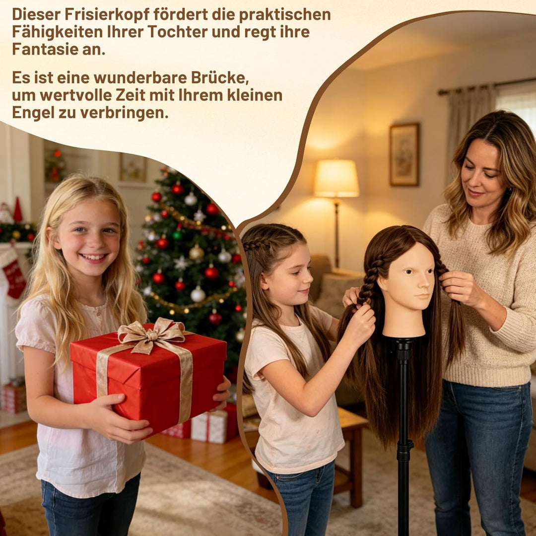 TwoWin Friseurkopf mit Haaren, 26 Zoll (66 cm) 80% Echthaar Mannequin Kopf, Make-up Übungskopf, Trai