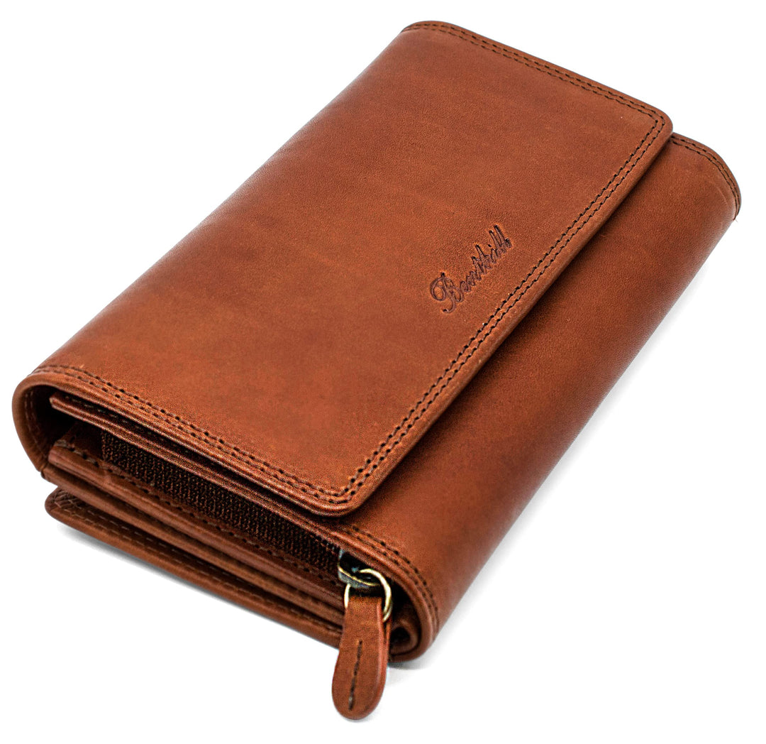 Benthill Damen Portemonnaie XXL mit RFID-Schutz | Echt-Leder Damen Geldbörse Gross | Grosse Vintage