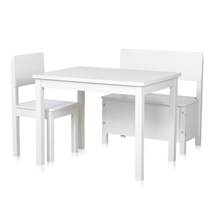 KHG Kinder-Möbel Set mit Tisch, Bank & Stuhl weiss Landhaus für Kinderzimmer, Pflegeleichte Oberfläc