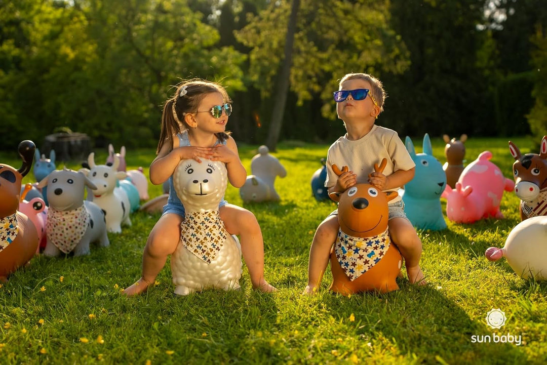 sun baby Hüpftiere ab 1 Jahr mit Pumpe aufblasbares Hüpfspielzeug aus Hochwertigem und Strapazierfäh