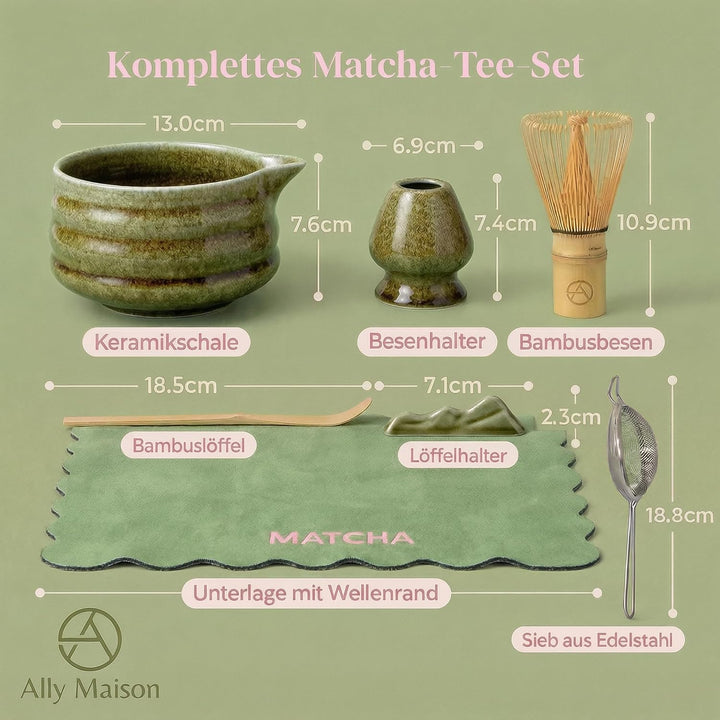Premium Matcha Set 7-teilig – Design Keramik Schale mit Ausgiesser, Bambusbesen & Zubehör – Komplett