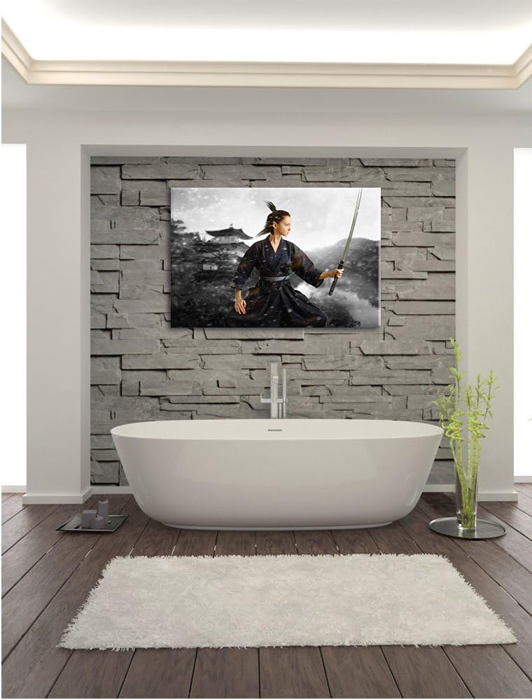 Pixxprint Samurai-Kriegerin als Leinwandbild/Grösse: 100x70 cm/Wandbild/Kunstdruck/fertig bespannt,