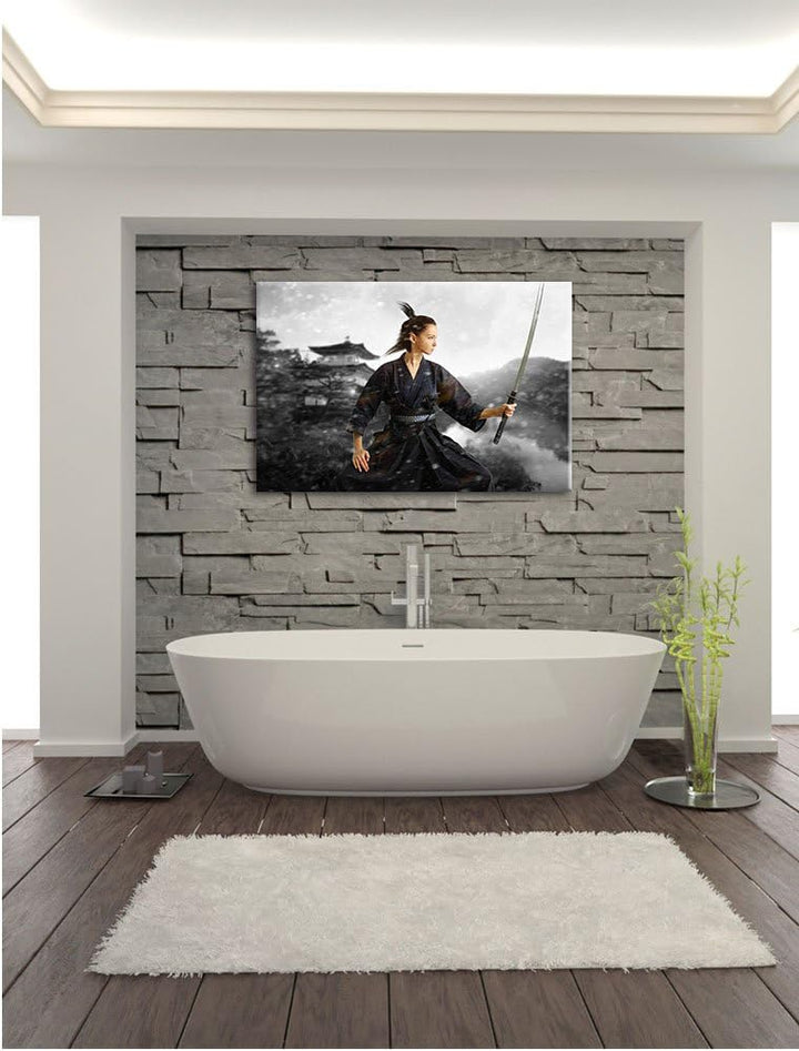 Pixxprint Samurai-Kriegerin als Leinwandbild/Grösse: 100x70 cm/Wandbild/Kunstdruck/fertig bespannt,