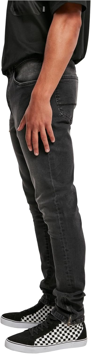 Urban Classics Herren Slim Fit Zip Jeans 28W / 32L Real Black Washed, 28W / 32L Real Black Washed