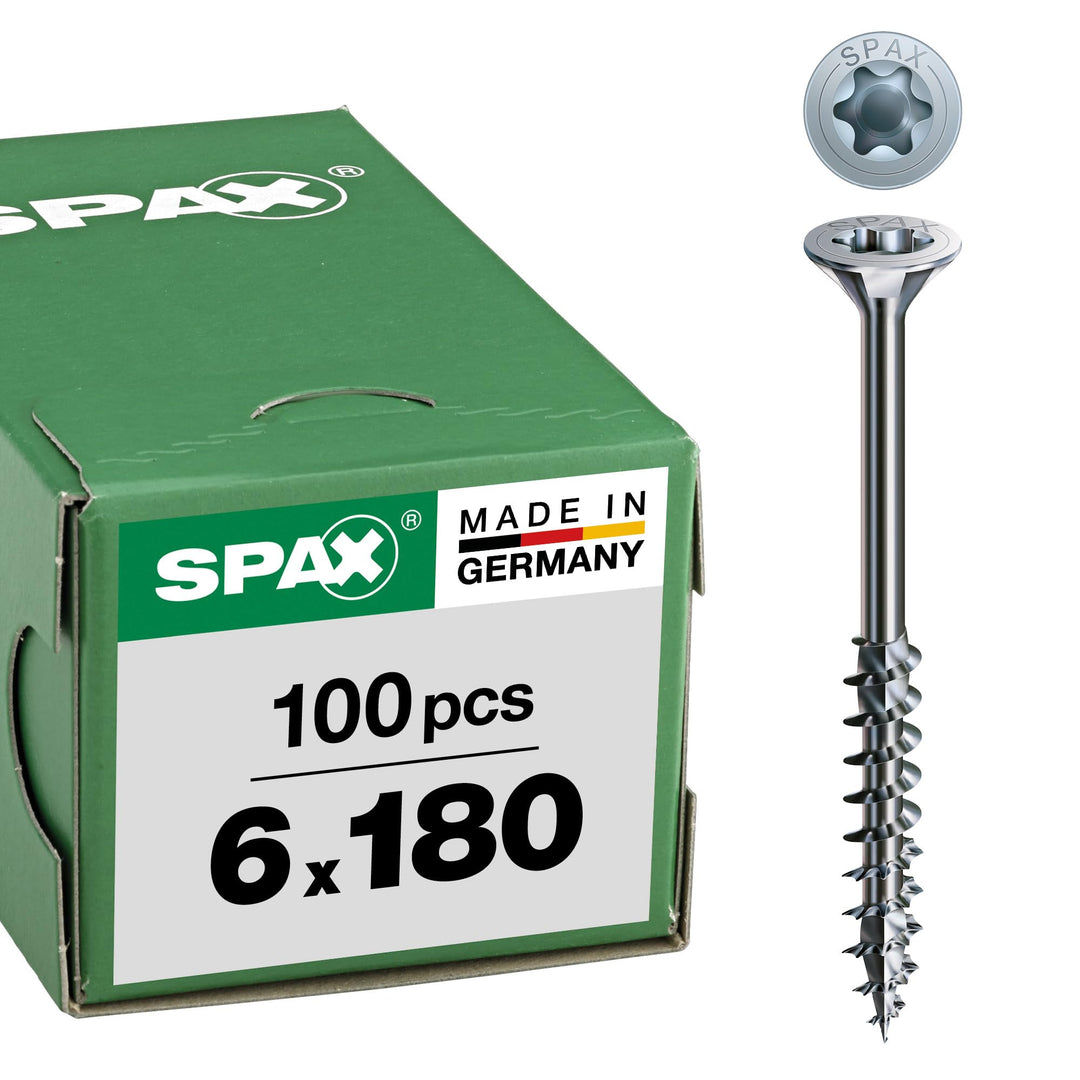 SPAX Universalschraube, 6,0 x 180 mm, 100 Stück, T-STAR plus, Senkkopf, Teilgewinde, 4CUT, WIROX A3J
