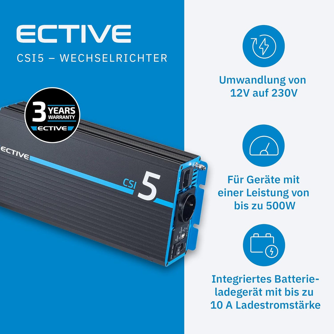 ECTIVE - Wechselrichter 12V auf 230V CSI 5-500W Reine Sinuswelle - Offgrid-Spannungswandler DC/AC St