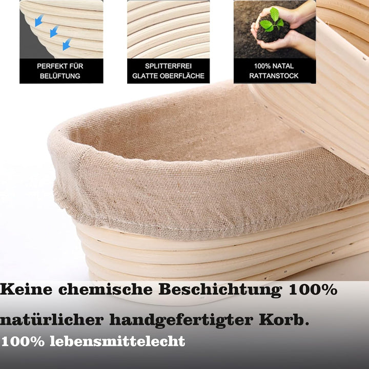 2pcs Gärkorb Oval 25cm Banneton Set, Gärkörbchen Oval, Brotkorb aus Nachhaltigem Rattan, Zum Brotbac