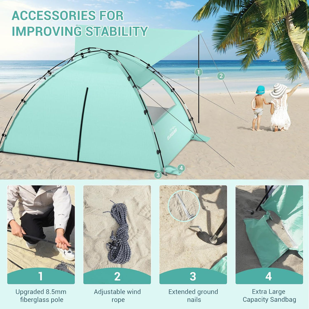 Elegear CumbreX Strandmuschel mit Sonnendach, 6-7 Personen Strandzelt UV Schutz 50+ Einfacher Aufbau