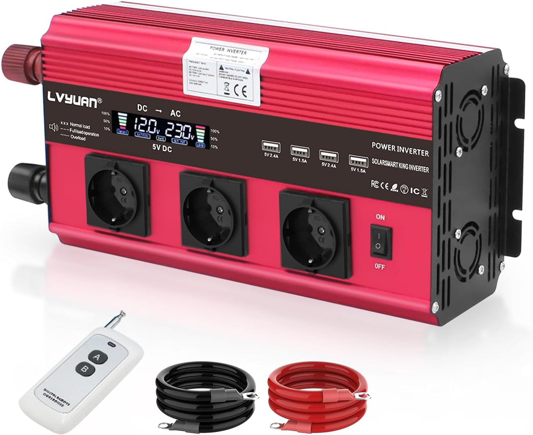 Wechselrichter 2500W / 5000W Spitze 12V 230V Spannungswandler | Fernbedienung | LCD | 4