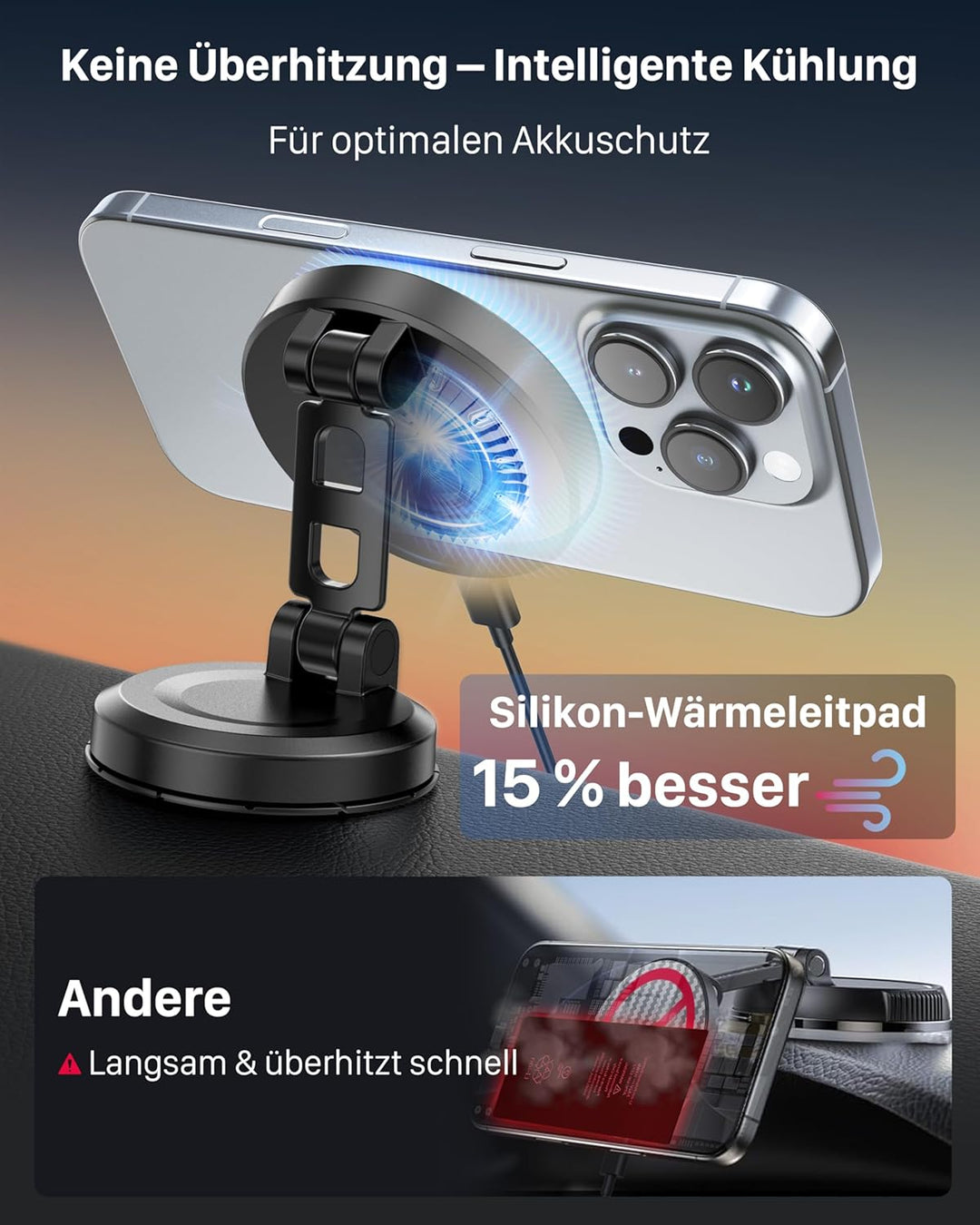 YOSH Handyhalterung Auto für MagSafe mit 15W Ladefunktion, für magsafe autohalterung ladefunktion mi