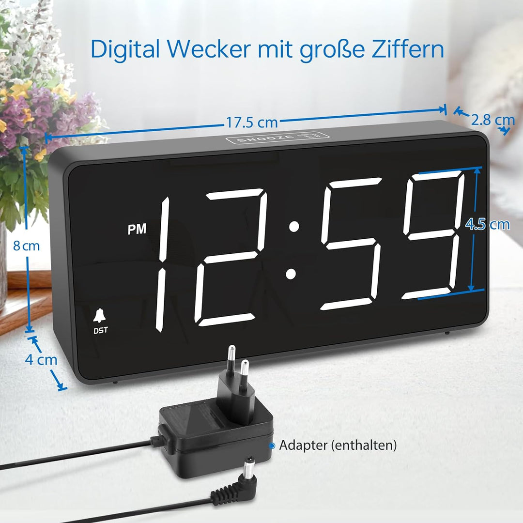 Eachui LED Wecker Digital mit Grossen Zahlen, Wecker mit Ladestation, Helligkeit und Lautstärke Rege