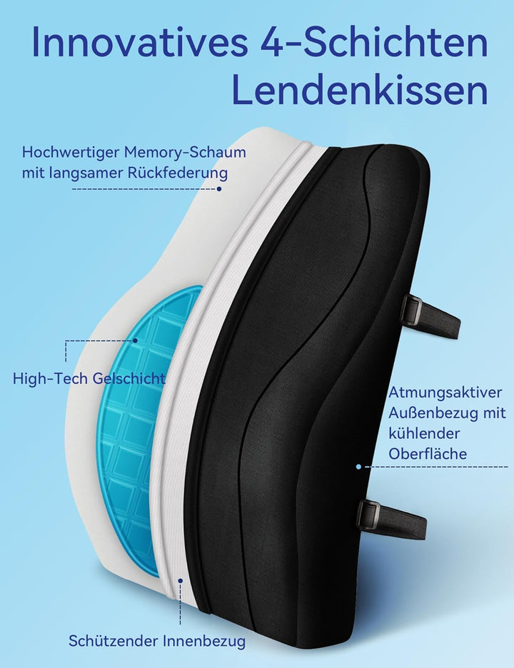 Travel Ease Ergonomisches RückenKissen aus Gel Memory Foam, Lendenkissen für Bürostuhl, Schreibtisch