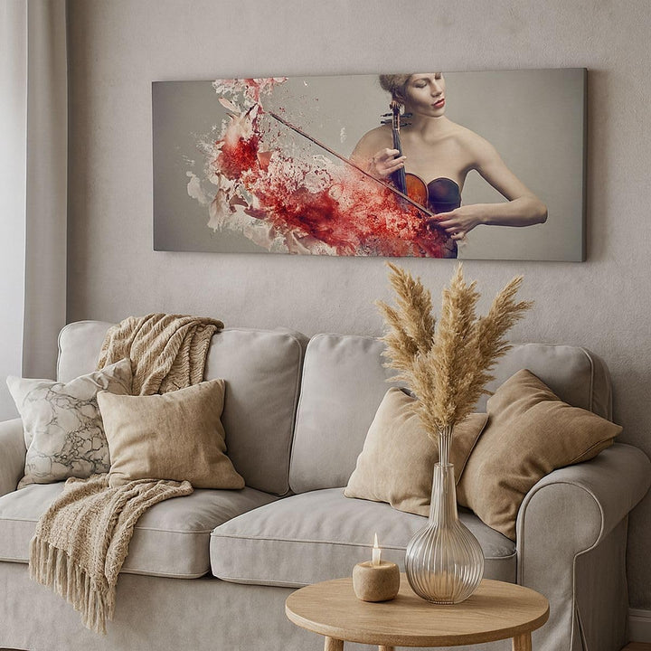 Wandbilder Dekoration Wohnzimmer Frau Violine Musik Instrument Panorama Bilder auf Leinwand 120x50cm