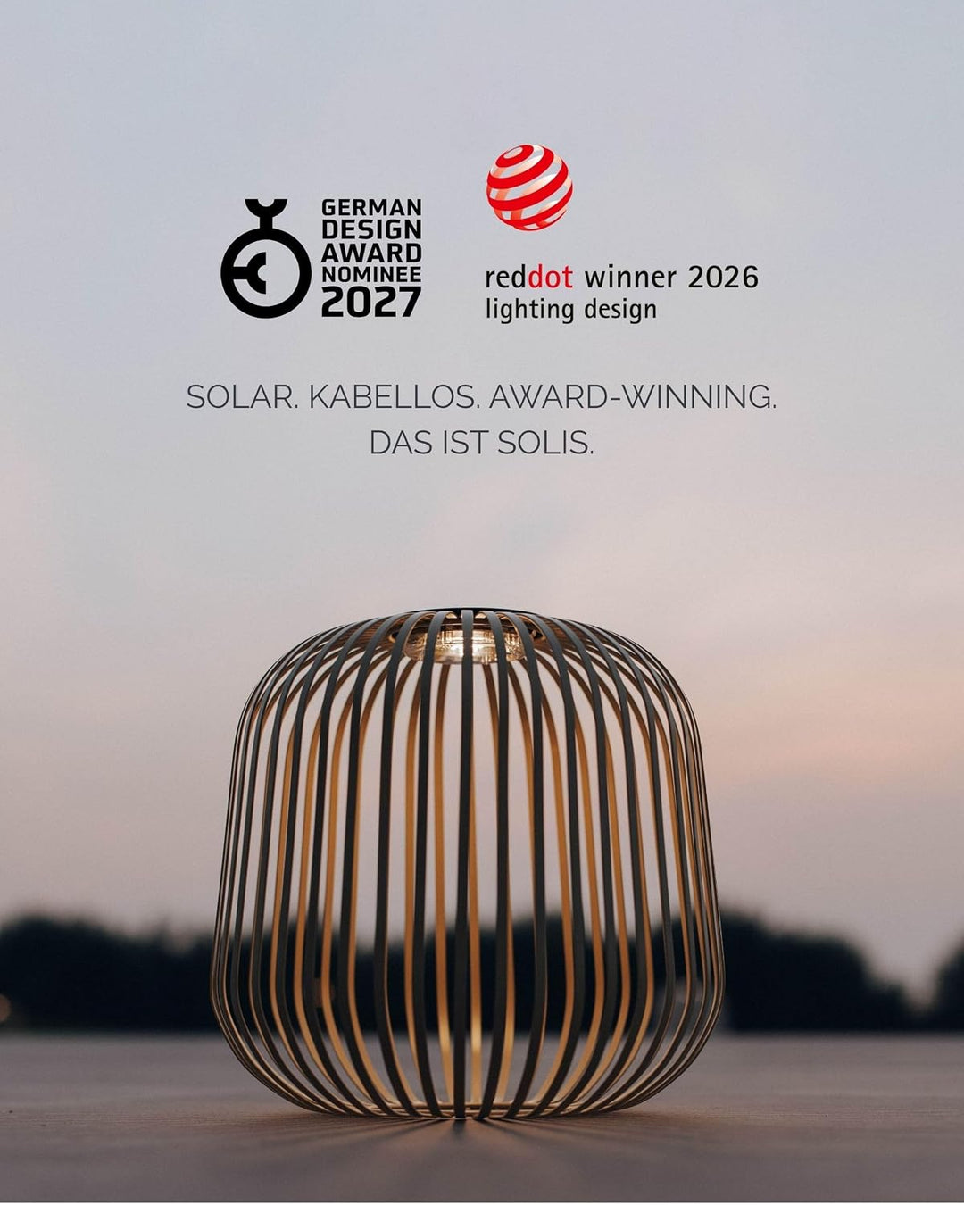 LUUK Studio Grosse LED Solarlampe für den Aussenbereich, kabellose Gartenlaterne in modernem Design,