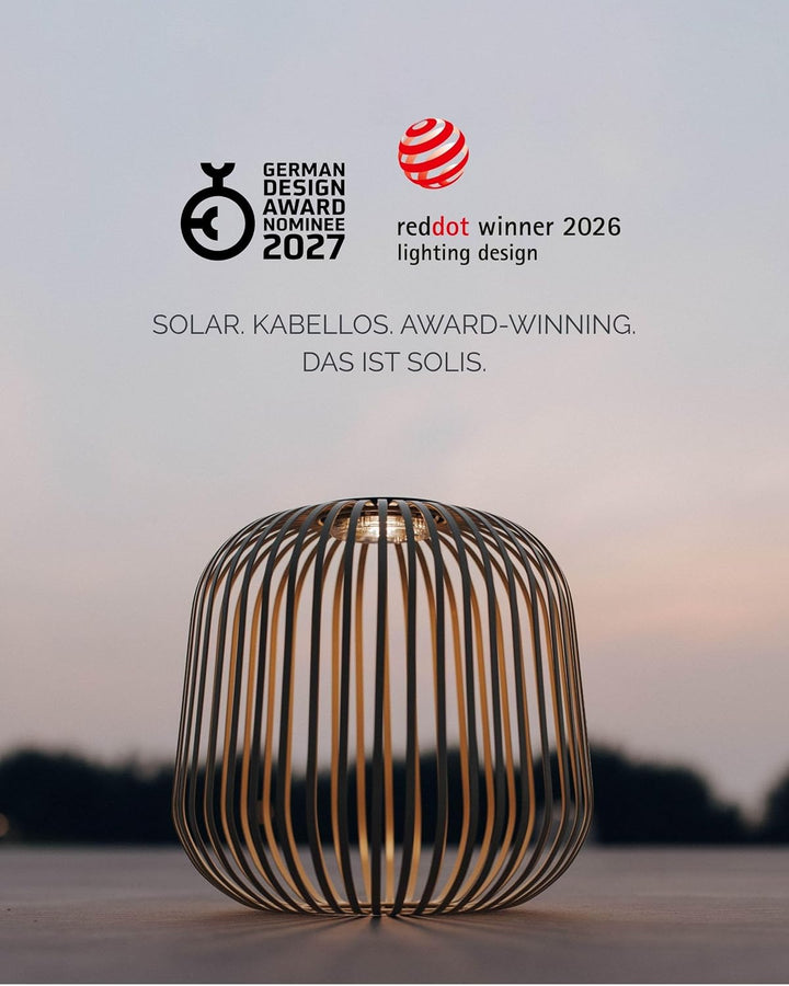 LUUK Studio Grosse LED Solarlampe für den Aussenbereich, kabellose Gartenlaterne in modernem Design,