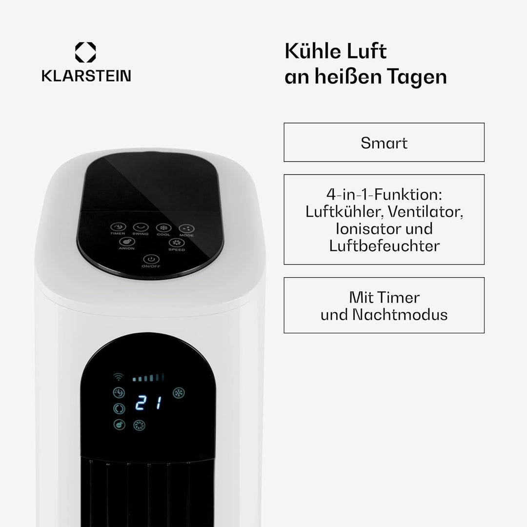 Klarstein Polar Tower Smart – Luftreiniger, Ionisator, WLAN: App-Steuerung, 85 W, 3306 m³/h, 4 Gesch